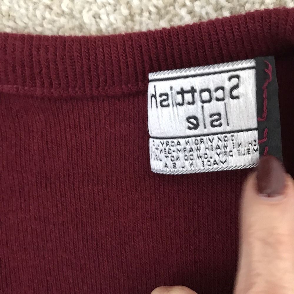 Vintage Scottish Isle Sweater XL Burgundy 100% Virgin Acrylic Union Made USA - Picture 7 of 11